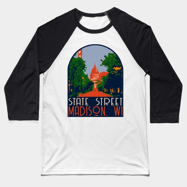 State Street Madison Decal Baseball T-Shirt by zsonn